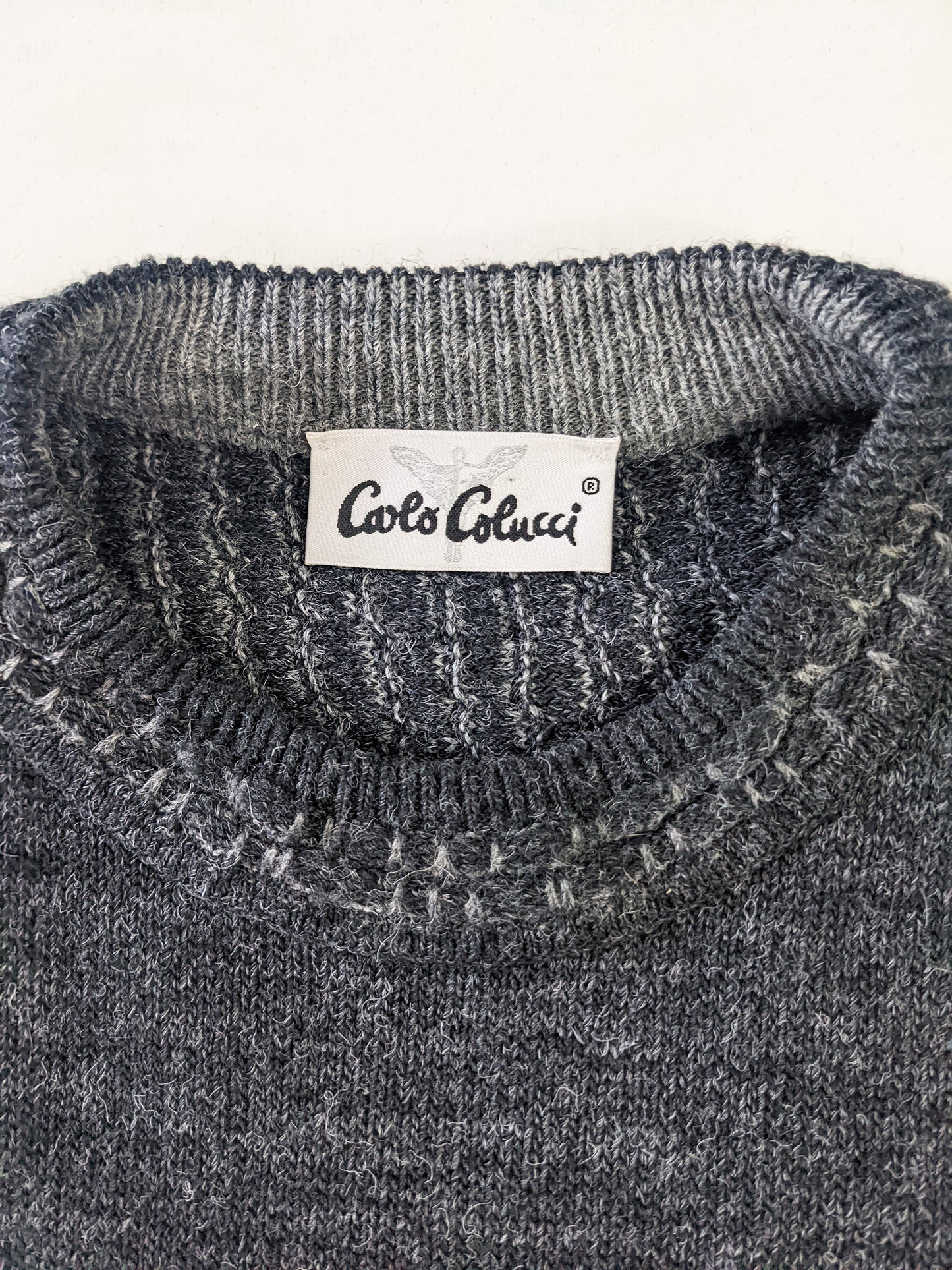 Carlo Colucci Vintage Mens Wool Rich Grey Batwing Jumper, 1980s