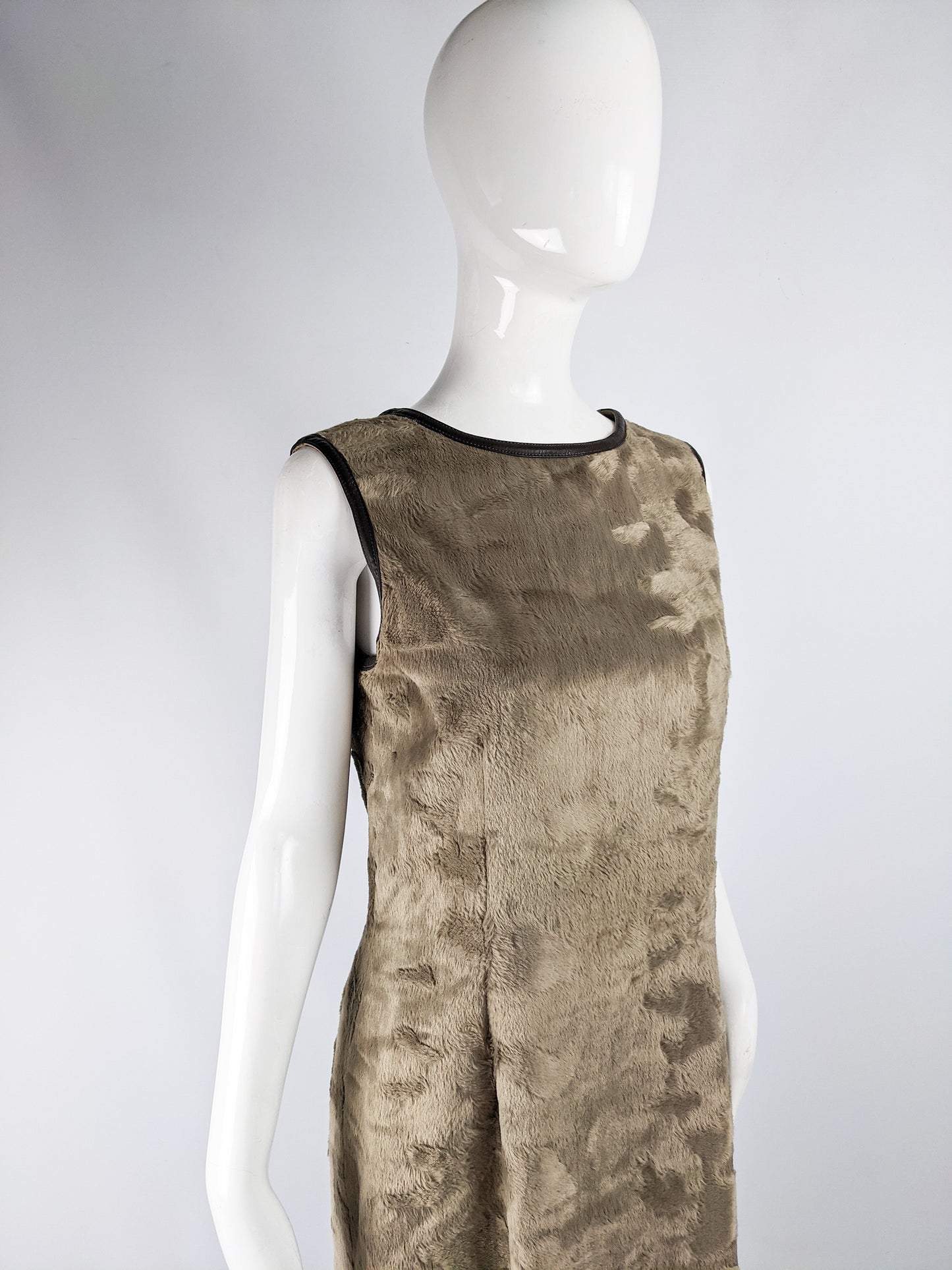 Womens Faux Fur Vintage Shift Dress, 1990s