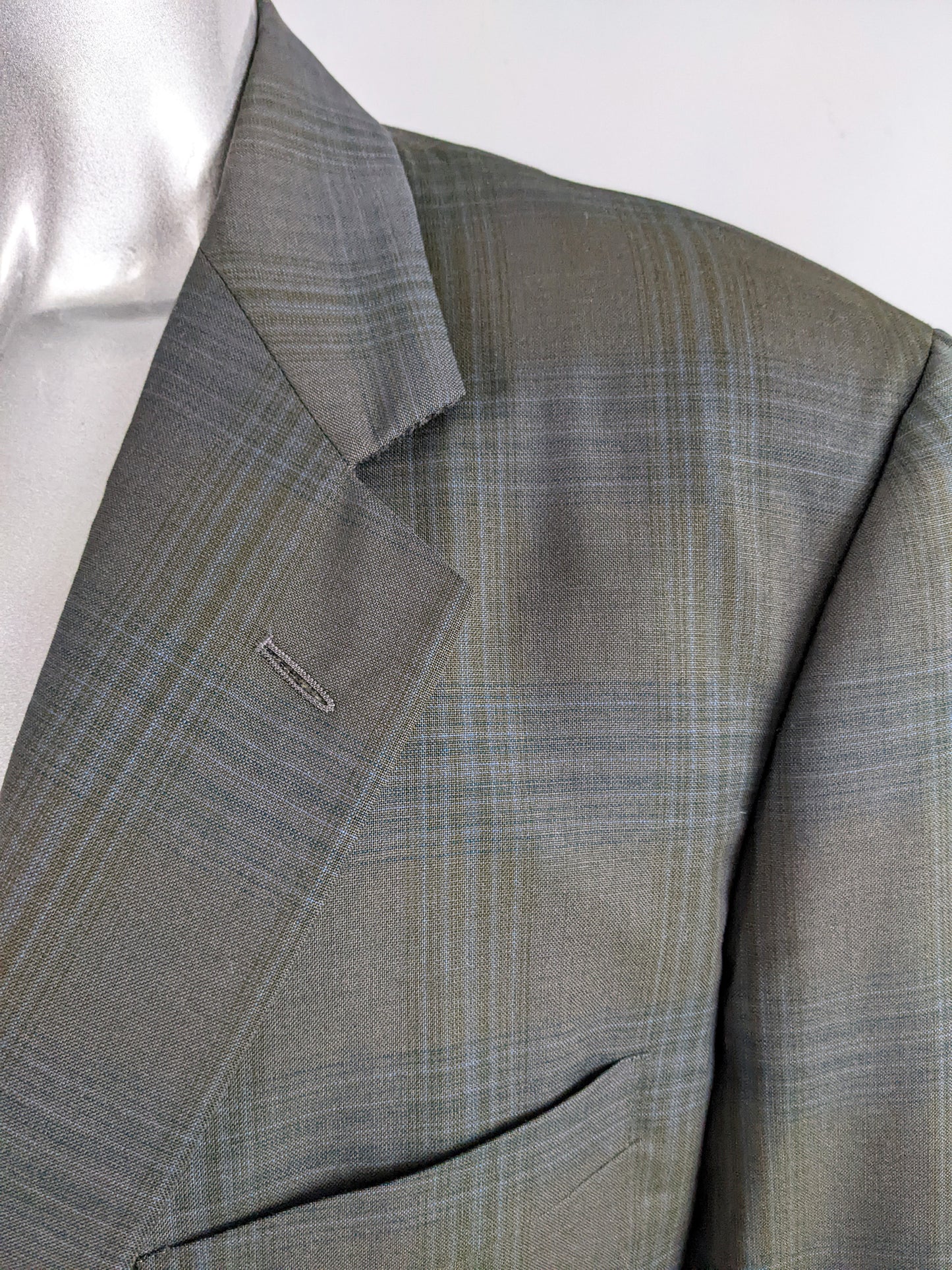Corneliani Vintage Mens Green Checked Blazer, 1980s