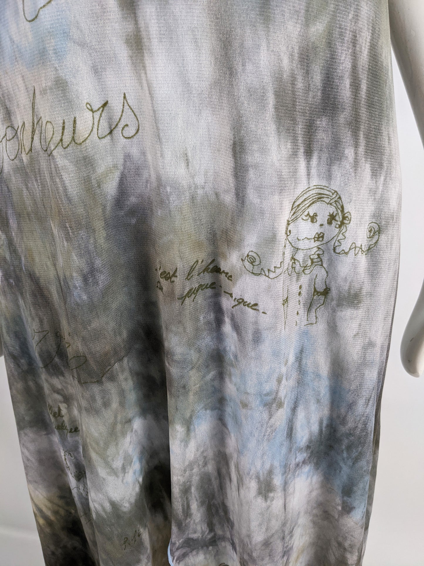 Cop Copine Vintage Mesh Two Piece Tie Dye Print Slip Dress, 1990s