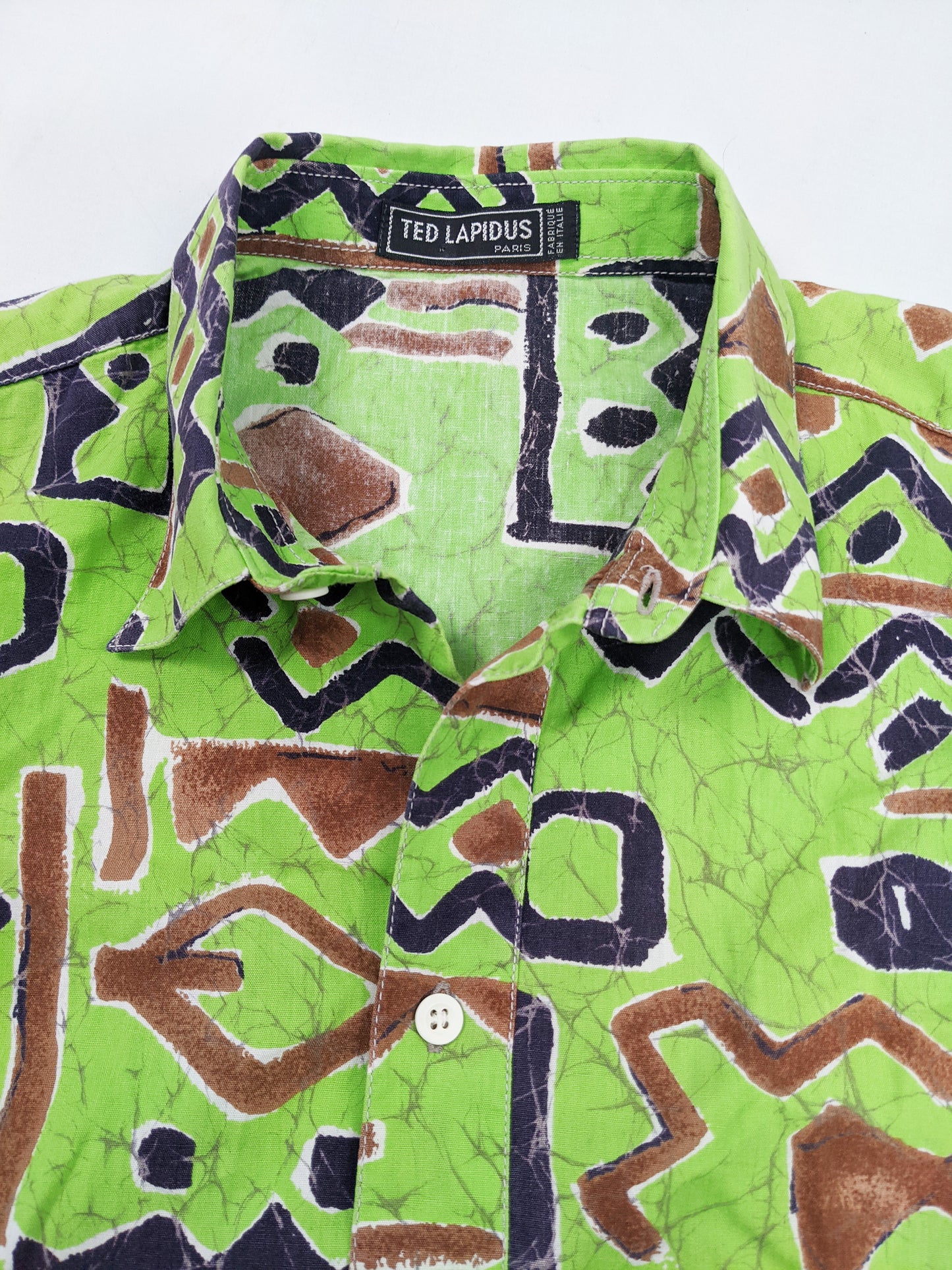 Vintage Mens Green Abstract Print Hawaiian Shirt, 1980s
