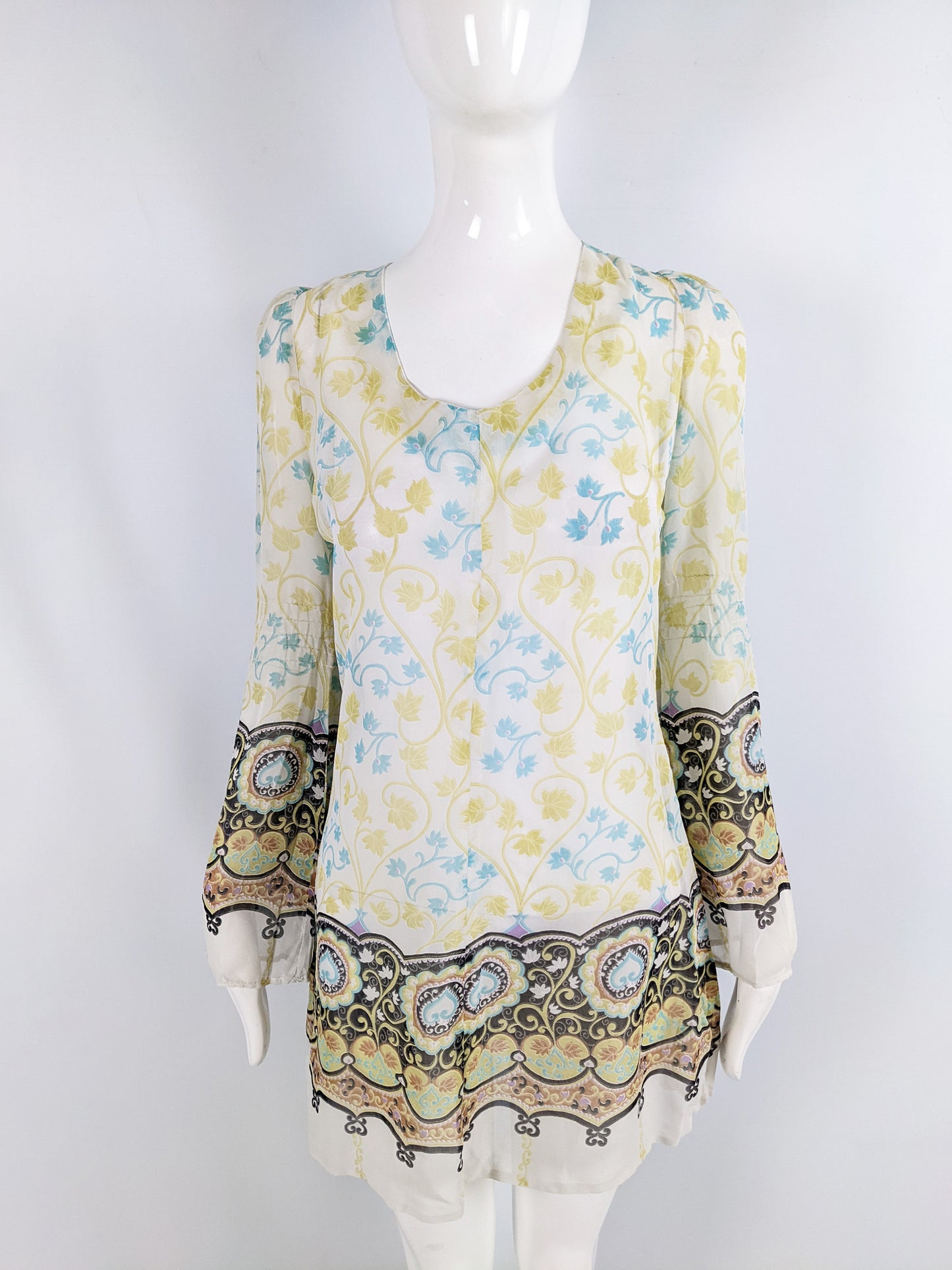London Mob of Carnaby Street Vintage Sheer Boho Mini Dress, 1960s