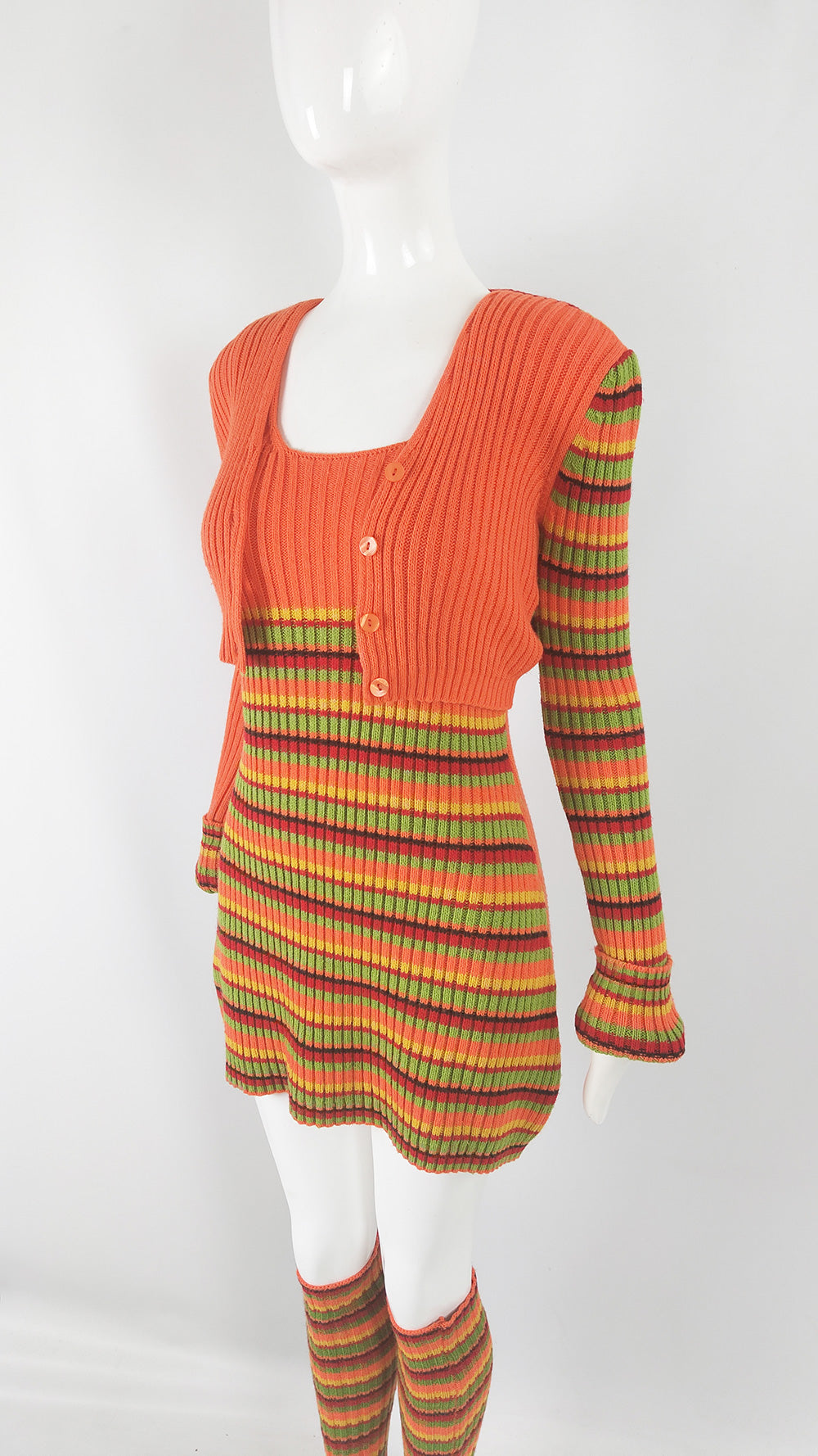 Aridza Bross Vintage y2k Striped Knit Dress, Cardigan & Leg Warmers