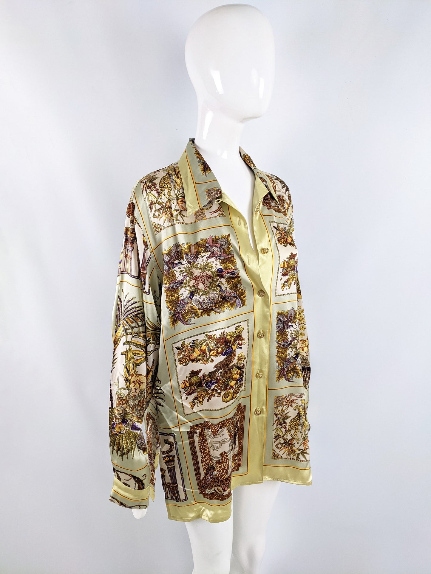 Vintage Womens Satin Animal Print Oversized Blouse, 1980s
