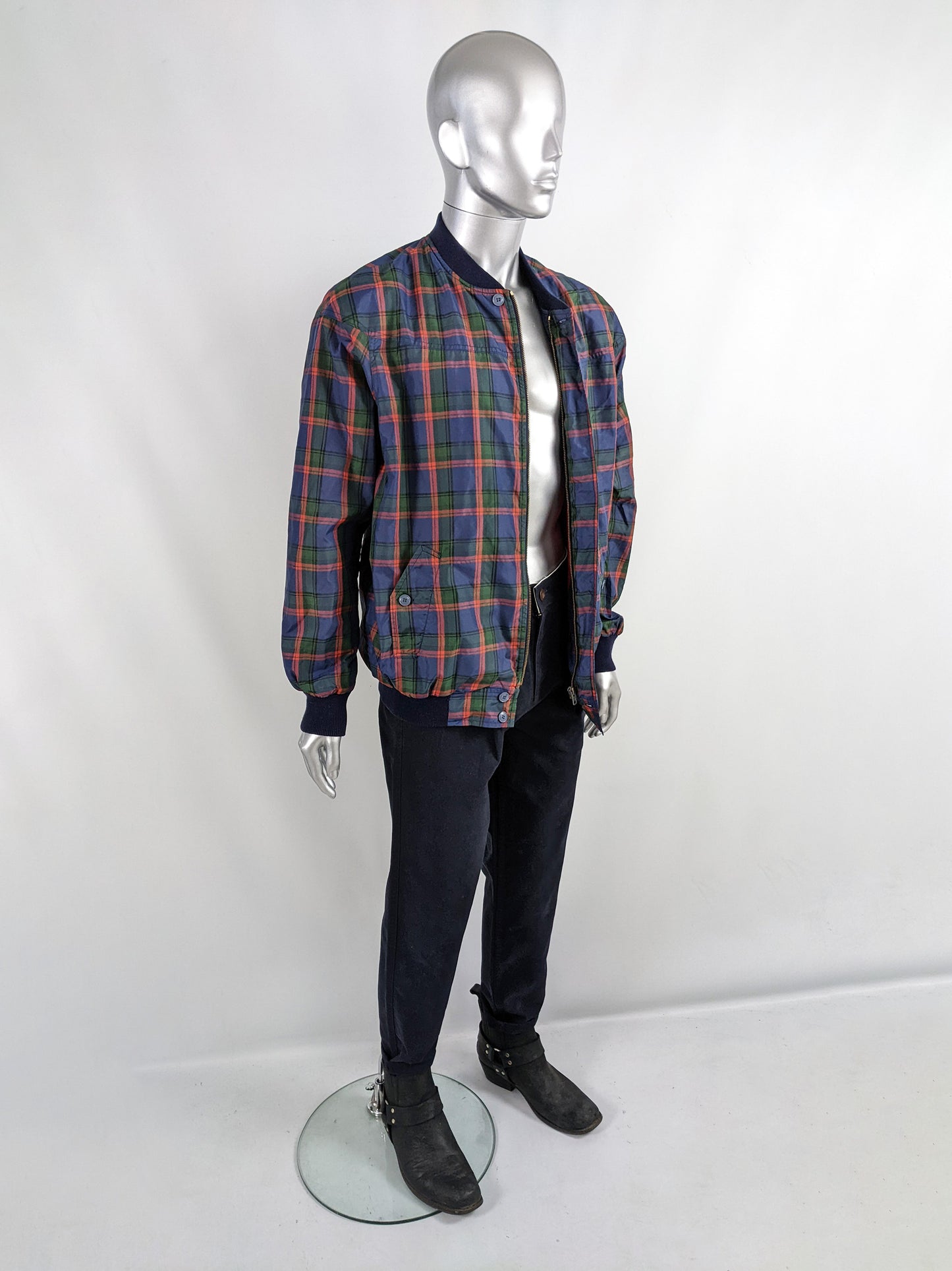 Cacharel Vintage Mens French Tartan Bomber Jacket, 1980s