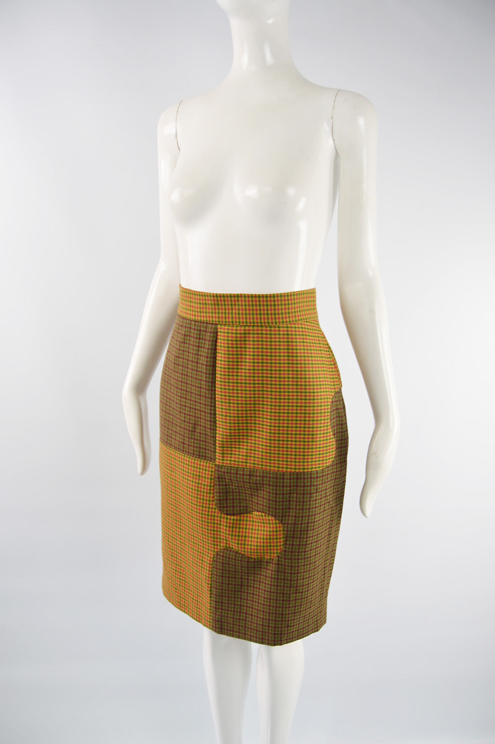 Vintage Jigsaw Pattern Wool Midi Skirt, 1980s