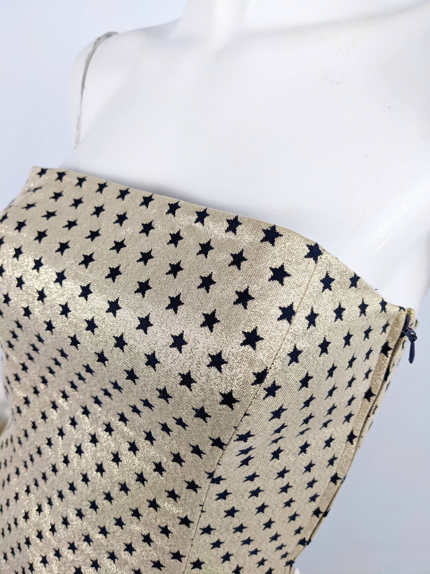 Vintage Gold Cotton Lamé Brocade Star Pattern Bodice & Skirt Set, 1990s