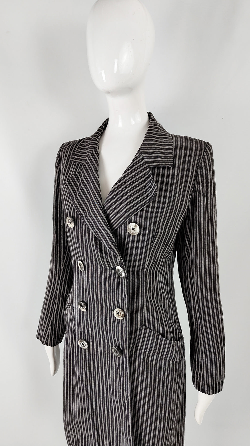 Yves Saint Laurent Vintage Womens Striped Black Linen Jacket, 1980s