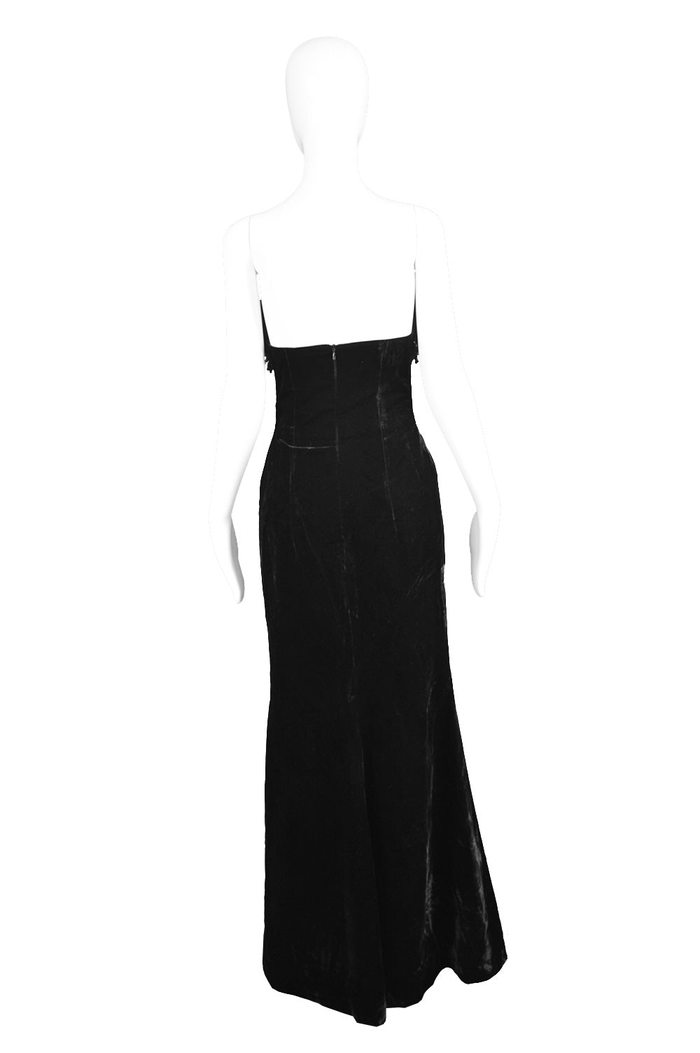 Vintage Beaded Feather & Velvet Evening Gown, 1990s