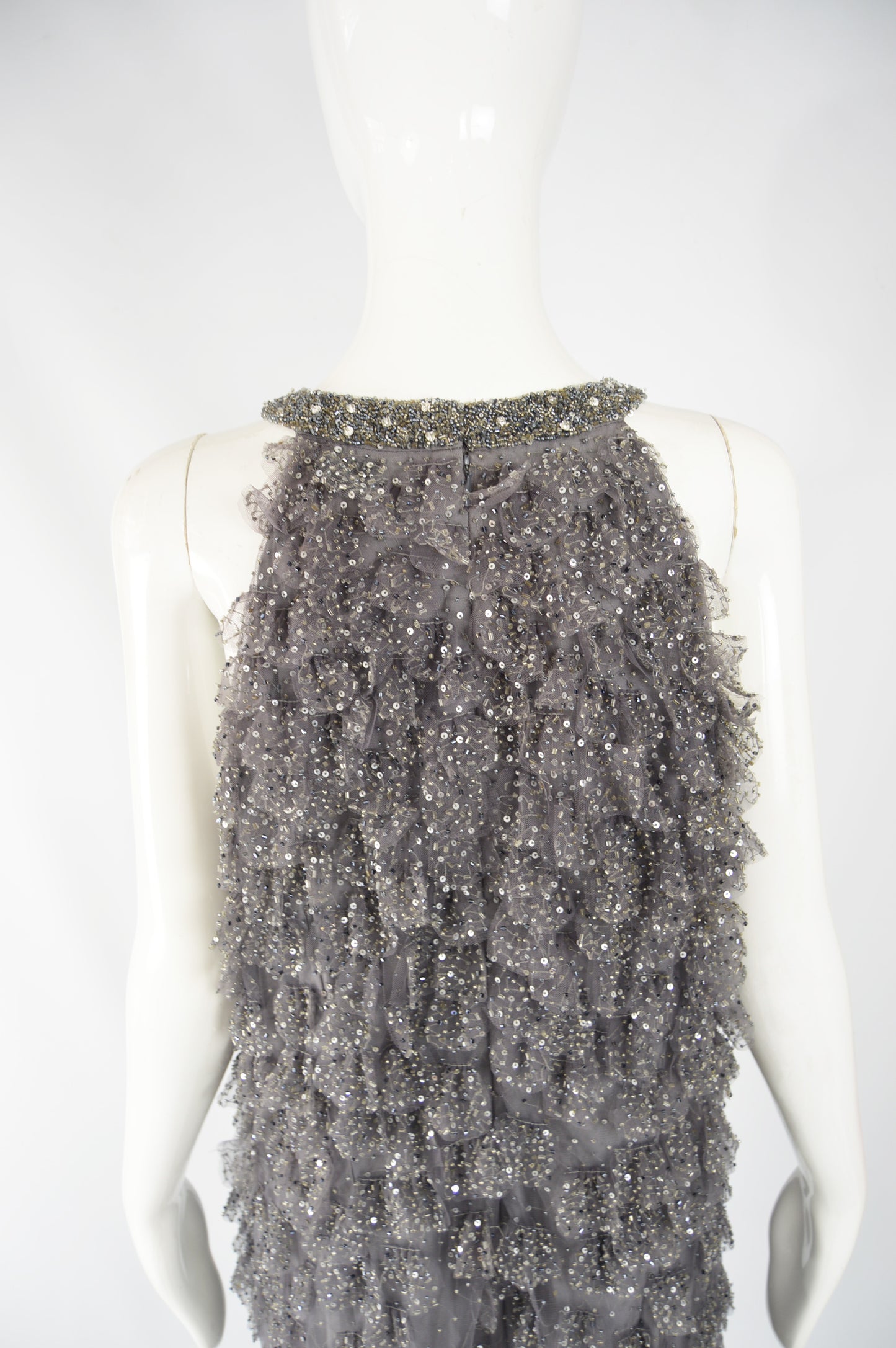 Vintage Sleeveless Beaded Ruffled Party Dress, 1990s