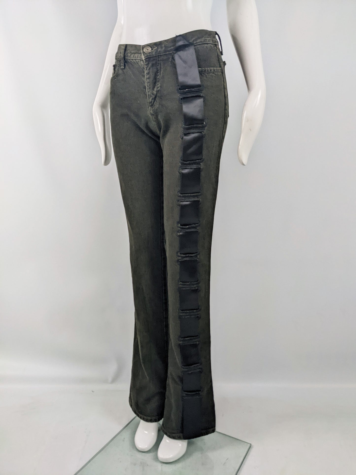 Voyage Passion Vintage Womens y2k Woven Ribbon Jeans, 2000s