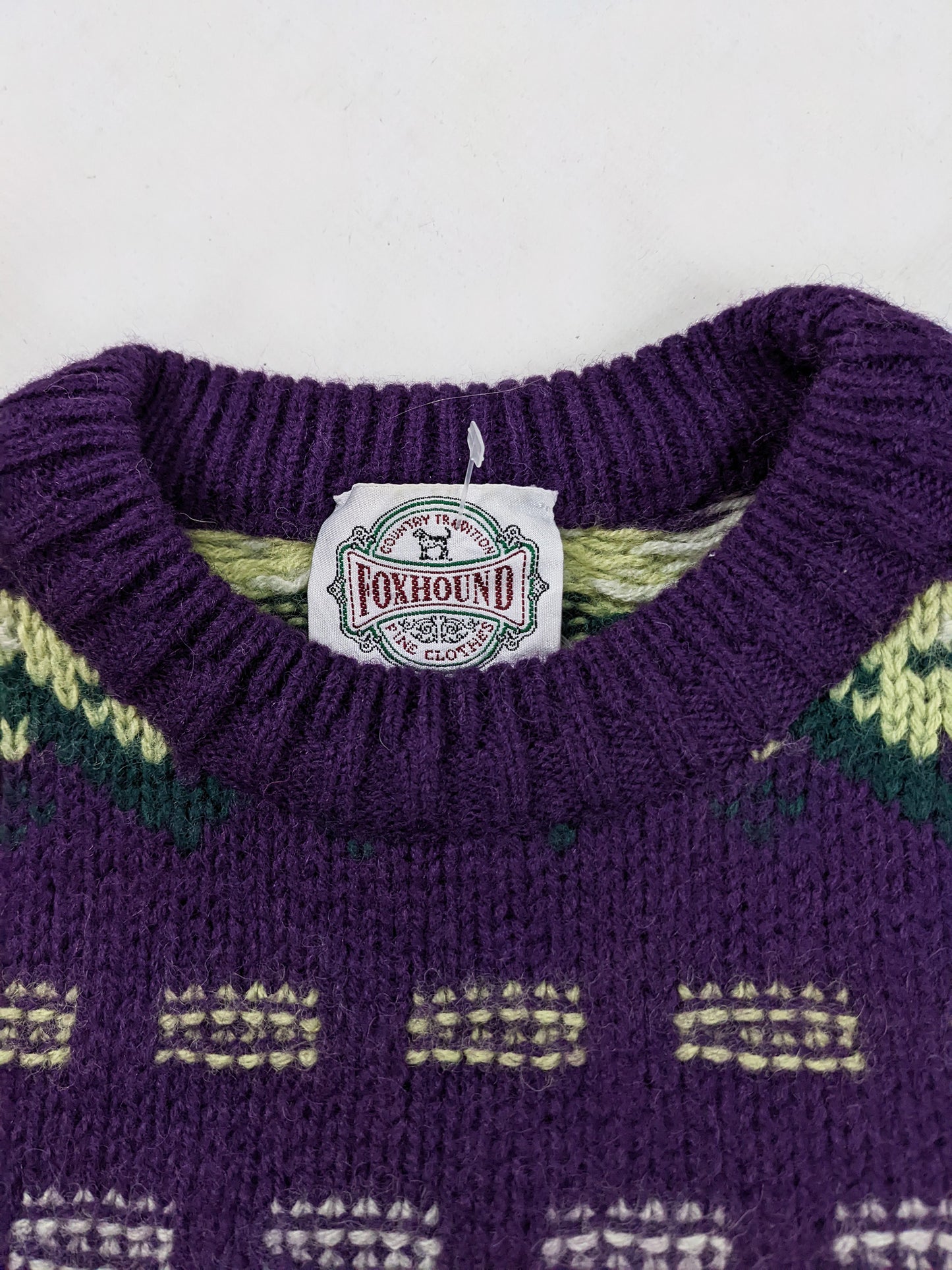 Foxhound Vintage Mens Purple Fairisle Knit Jumper, 1980s