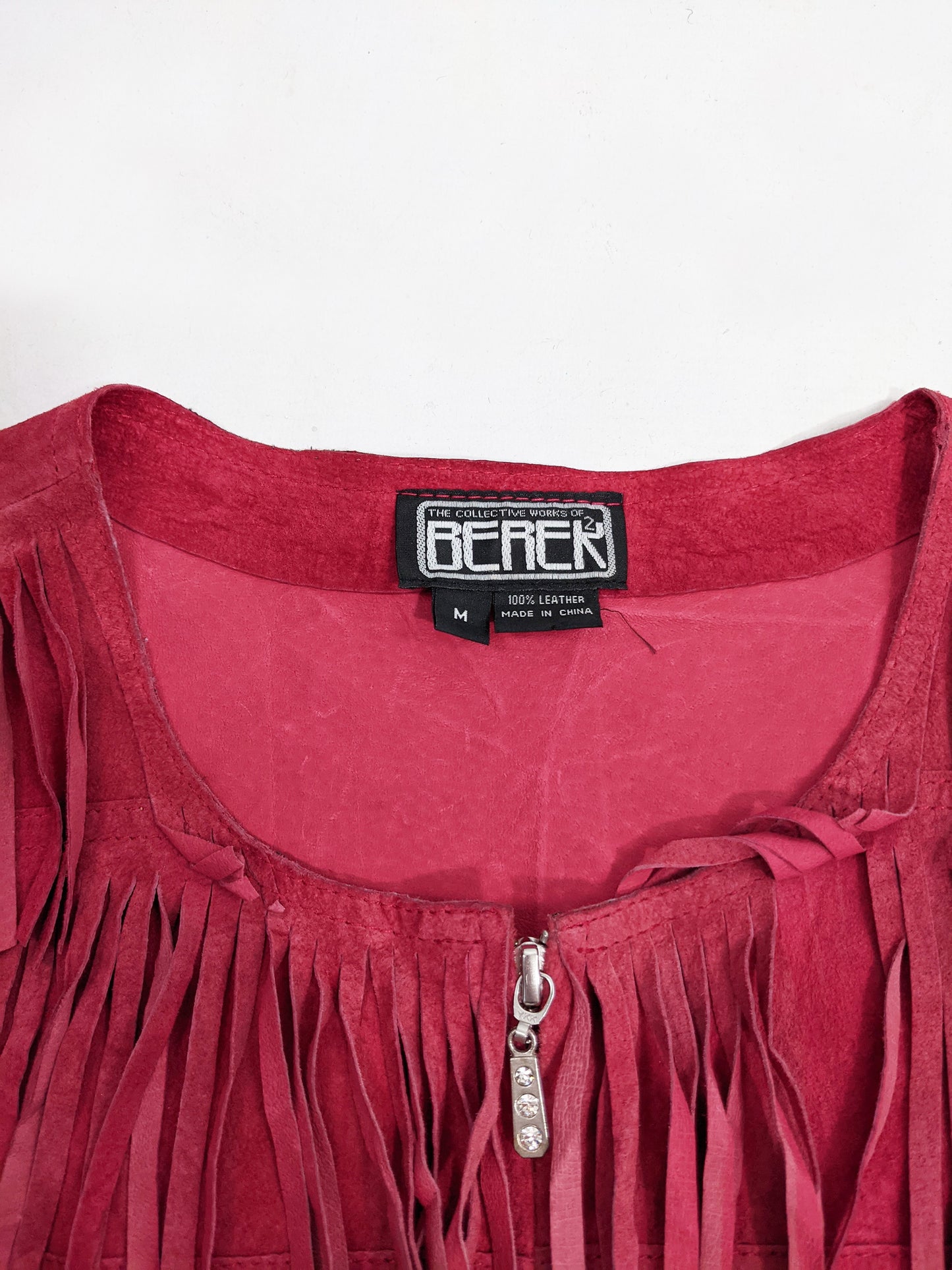 Berek Vintage Red Suede Fringed Sleeveless Jacket, 1990s