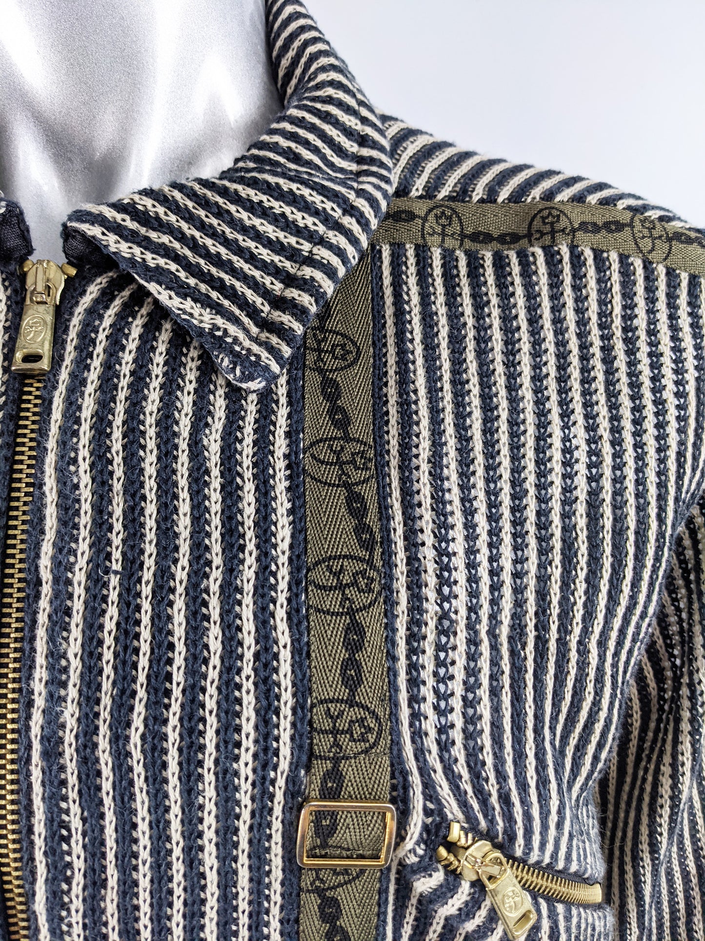 Mens Vintage Military Strap Striped Linen Jacket, 2000s