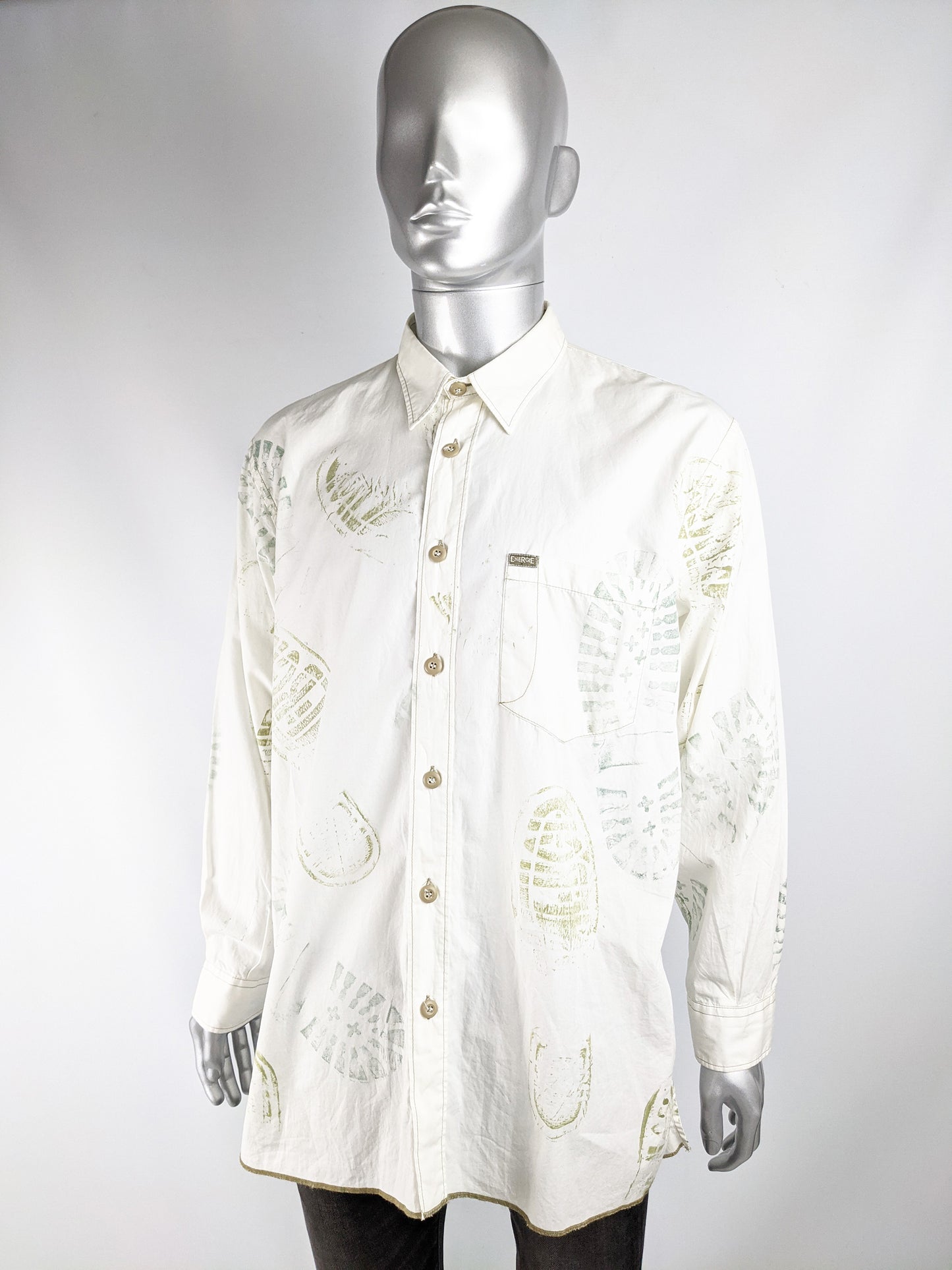 Vintage Mens Avant Garde Trashed Boot Pattern Shirt, 1990s