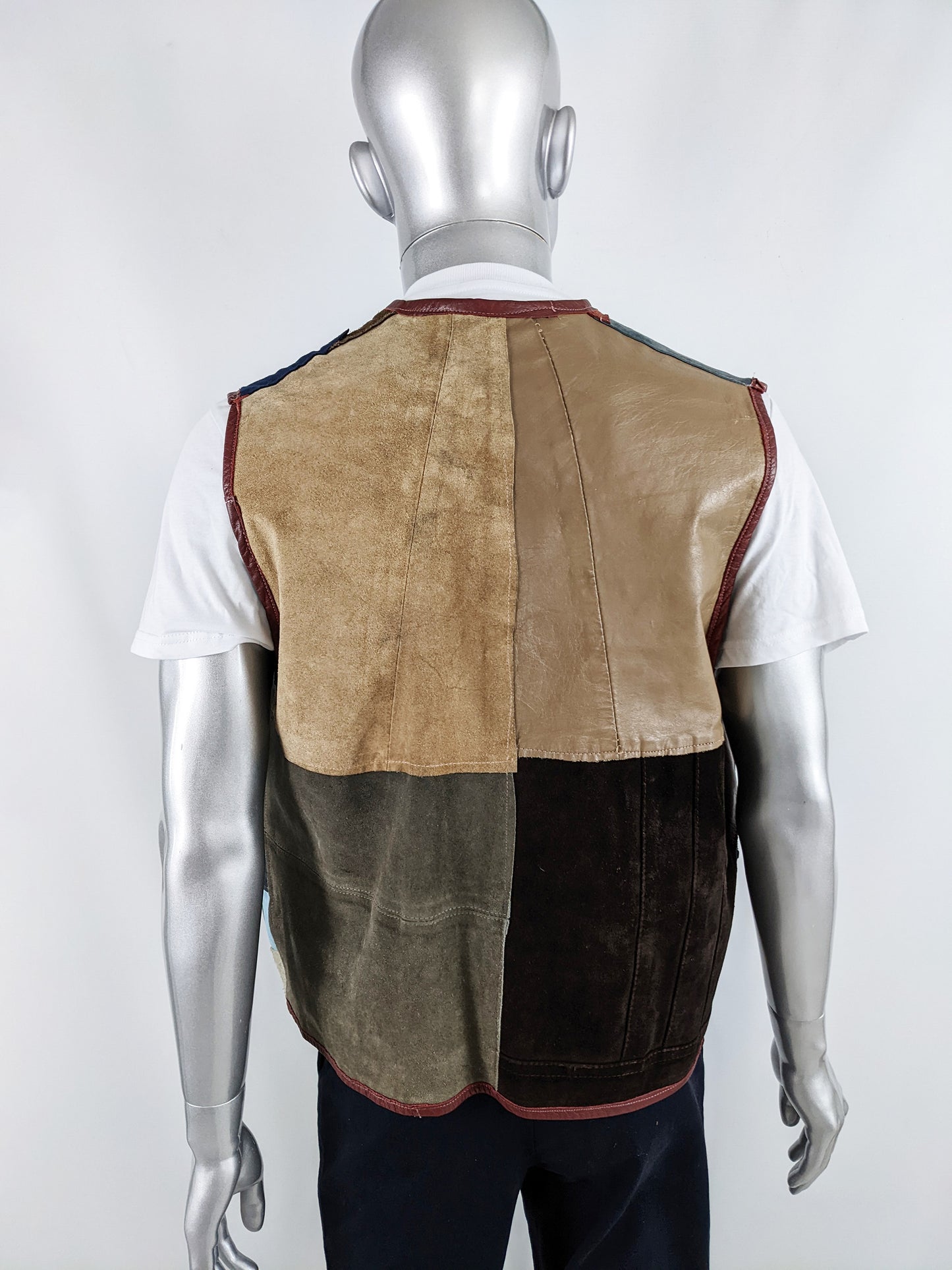 Scrap Scrap Vintage Mens Leather & Suede Patchwork Vest, 1980s
