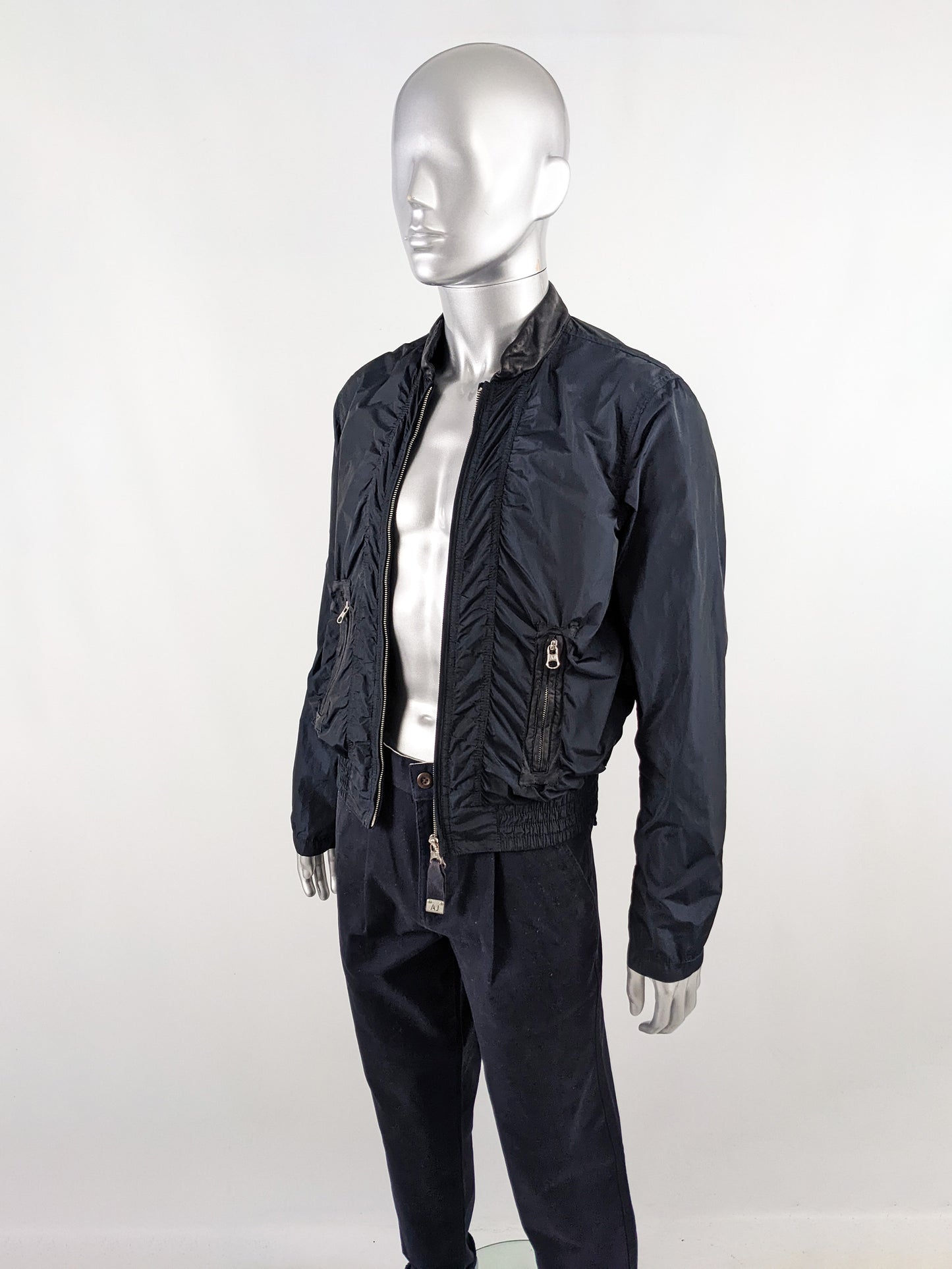 Armani Jeans Vintage Mens Iridescent Blue Bomber Jacket, 1990s