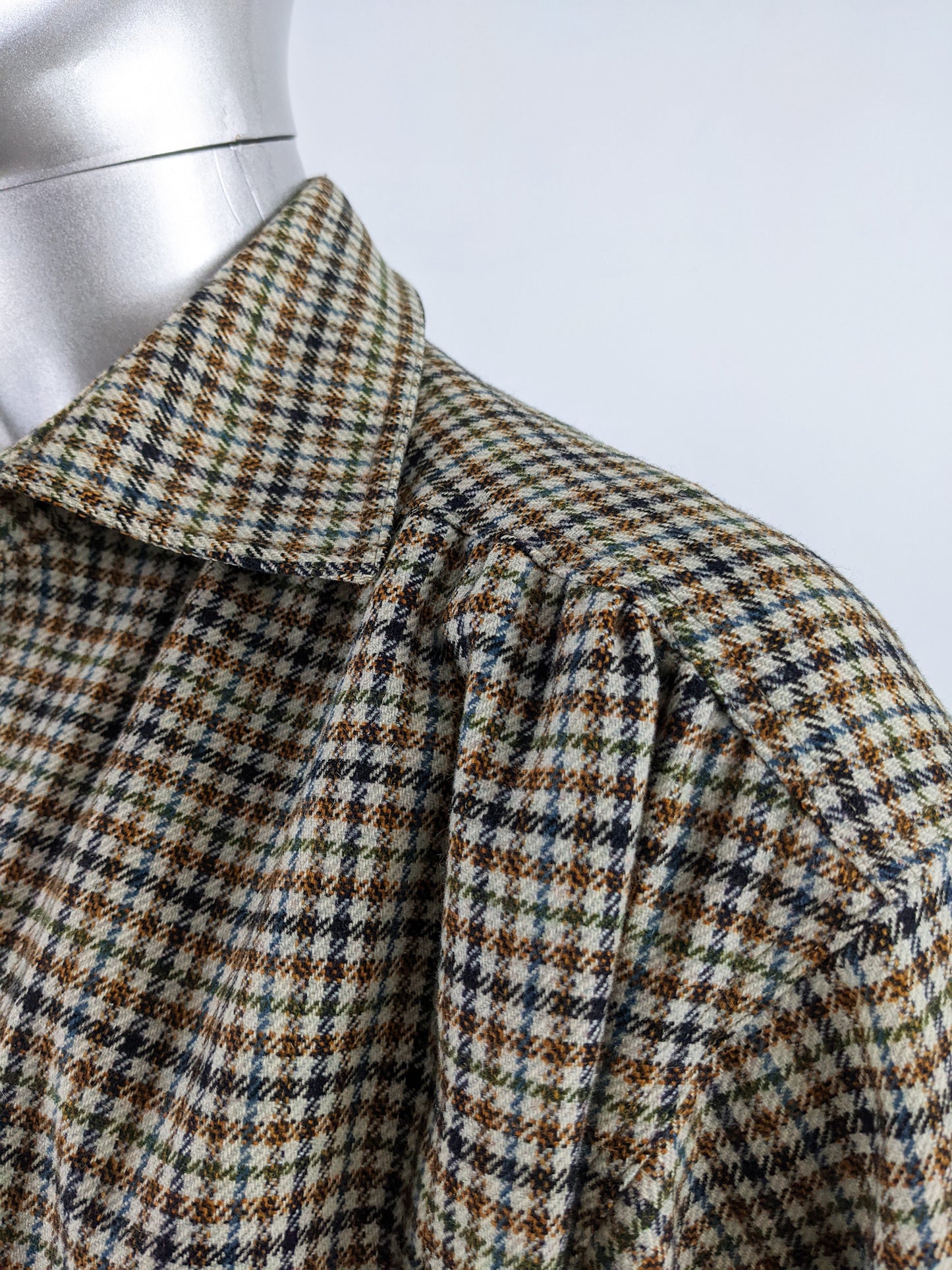 Mens Vintage Wool Houndstooth Collared Blouson Jacket, 1970s