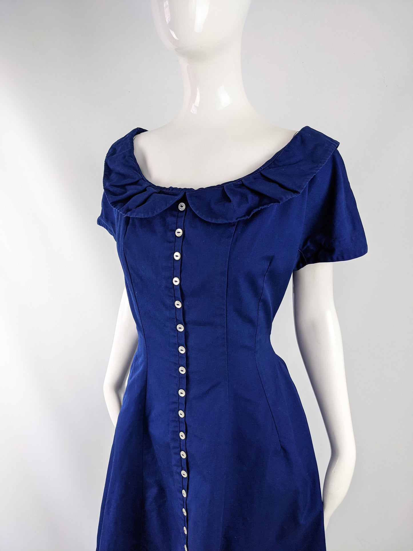 Vintage Dark Blue Short Sleeve Fit & Flare Dress, 1950s