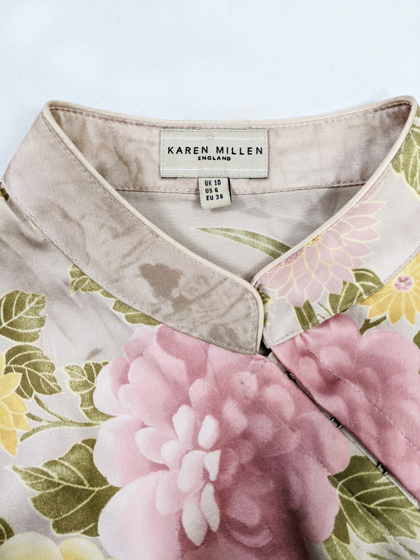 Karen Millen Vintage Y2K Pastel Pink Asian Style Silk Blouse, 2000s