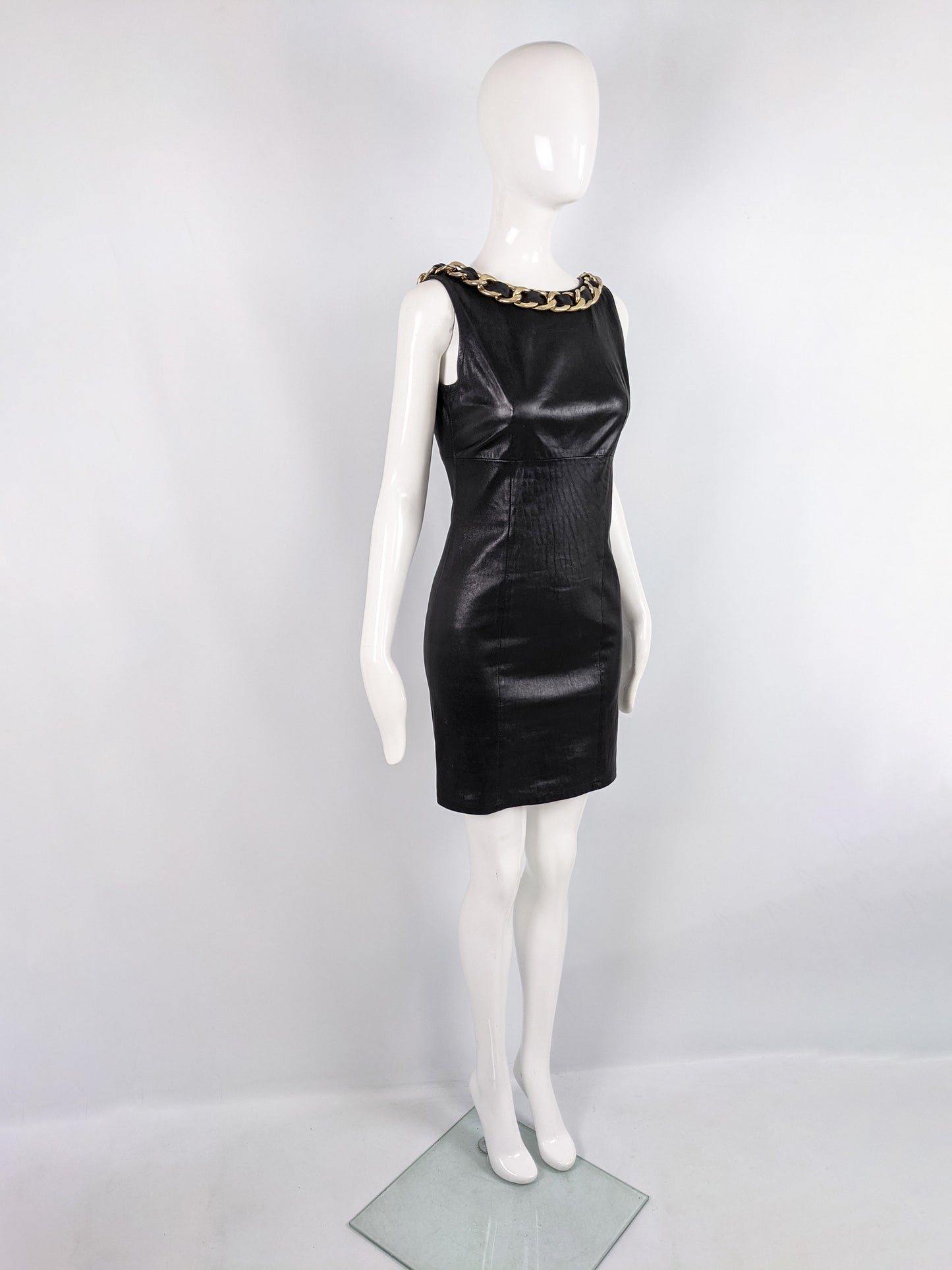 Preowned Leather Interlaced Chain Mini Dress