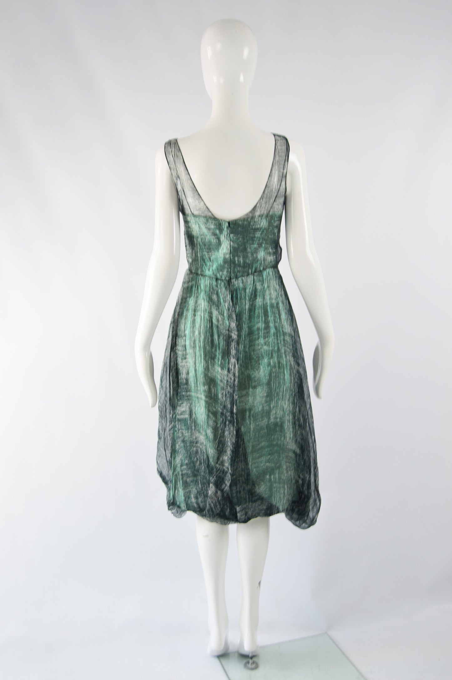 Vintage Metallic Green Bubble Hem Evening Dress, A/W 2004