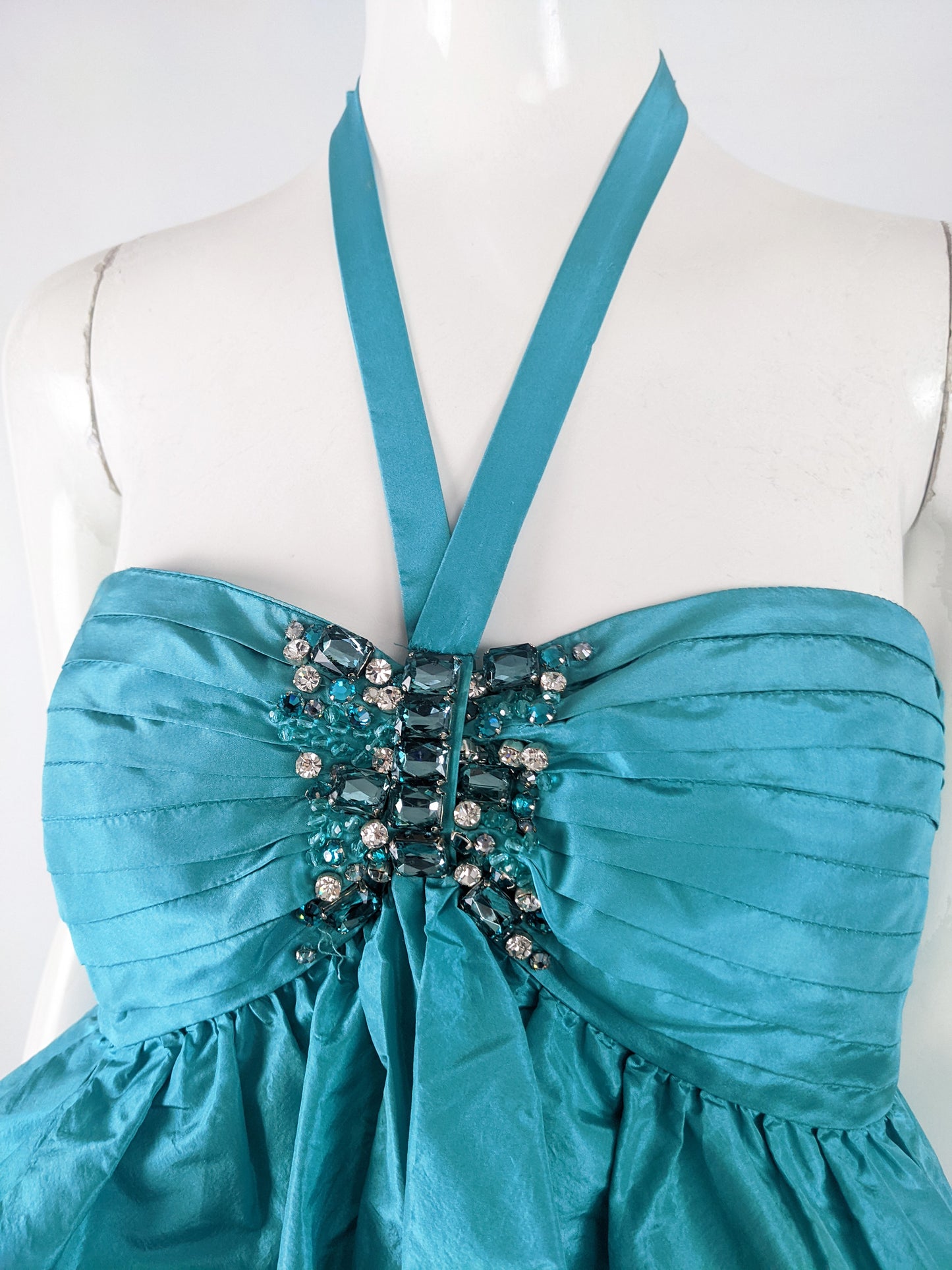 Blumarine Blugirl Vintage y2k Teal Silk Taffeta Ruffled Dress, 2000s