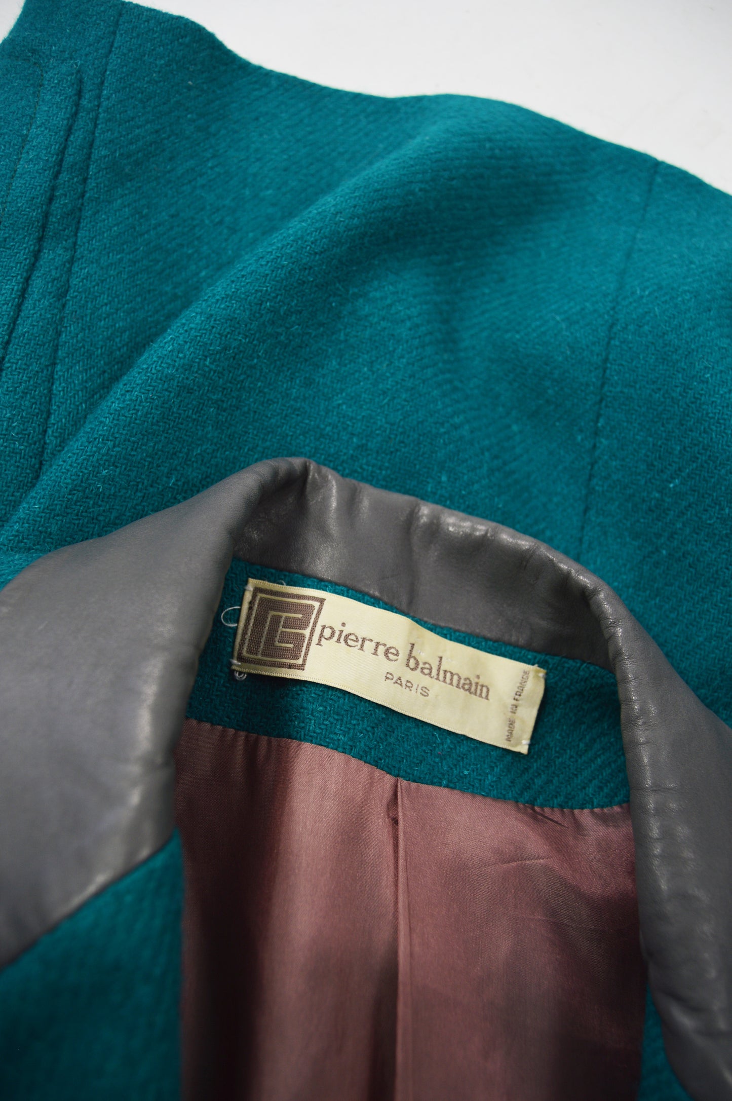 Vintage Womens Teal Wool & Leather Skirt Suit, 1980s