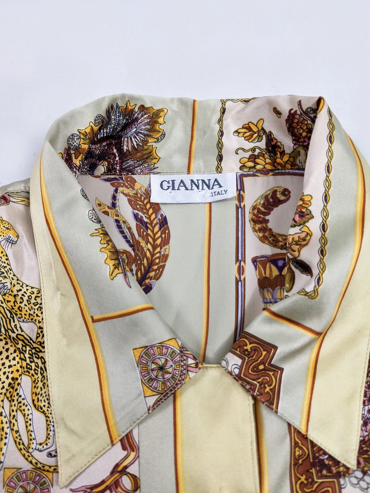 Vintage Womens Satin Animal Print Oversized Blouse, 1980s