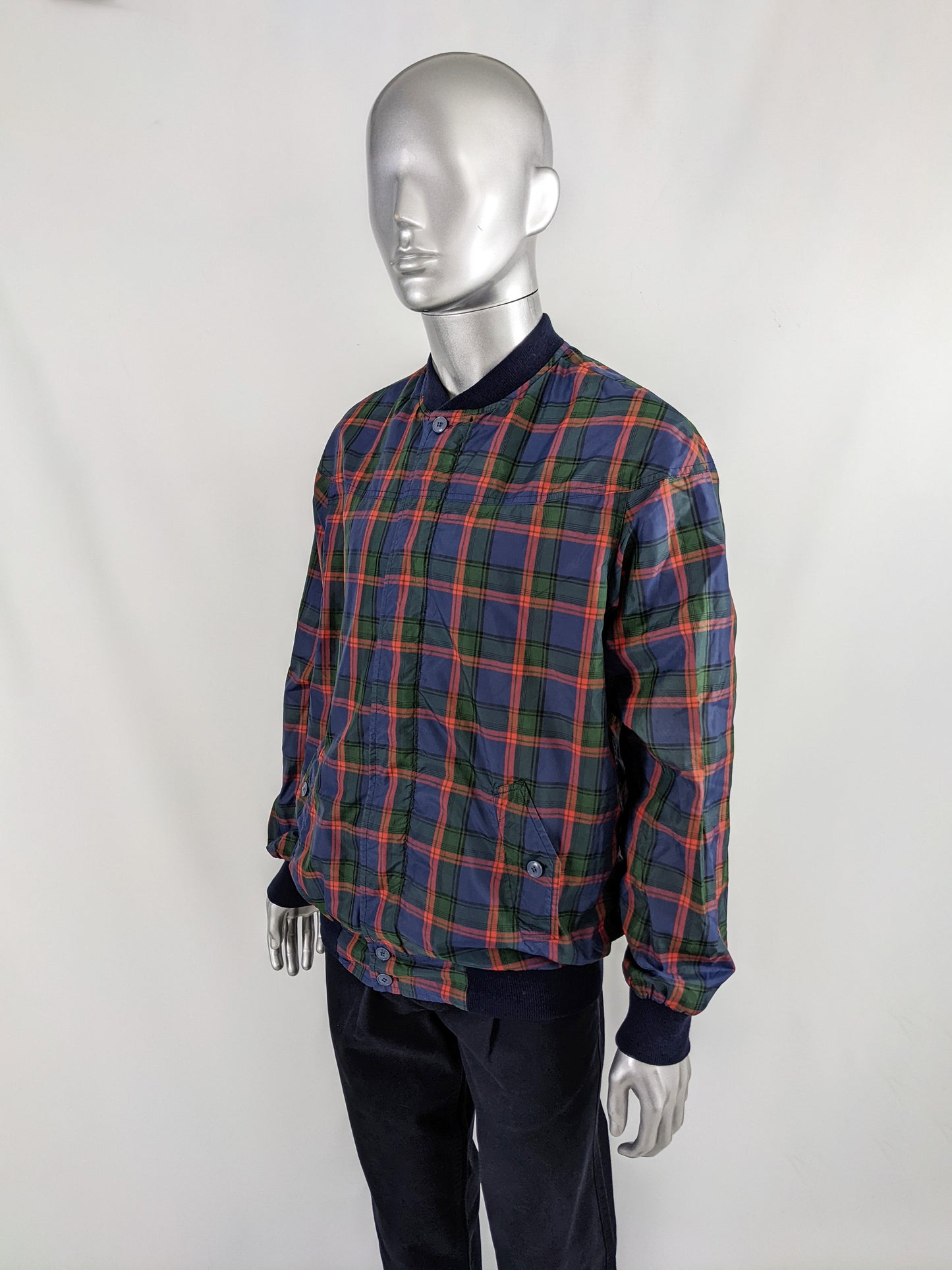 Cacharel Vintage Mens French Tartan Bomber Jacket, 1980s