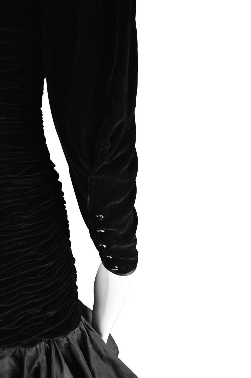 Vintage Draped Black Velvet & Taffeta Dress, 1980s