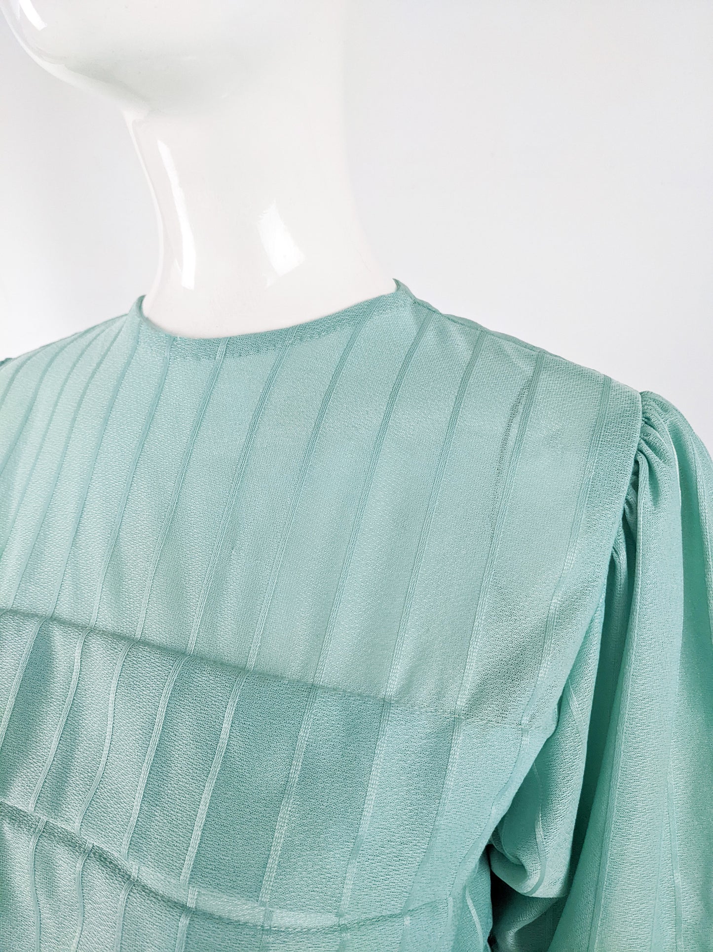 Vintage Mint Tiered Puff Sleeve Dress, 1970s