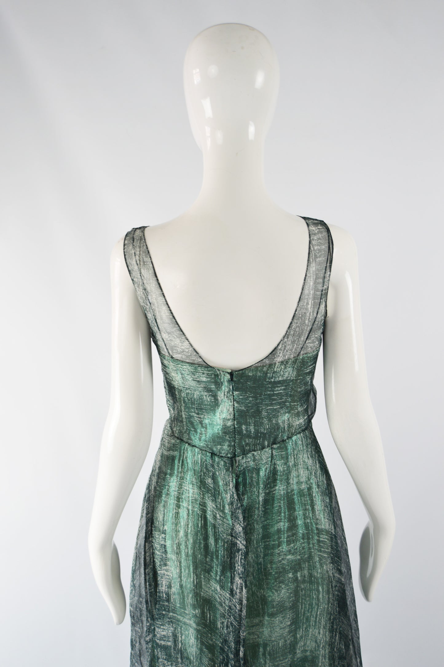 Vintage Metallic Green Bubble Hem Evening Dress, A/W 2004