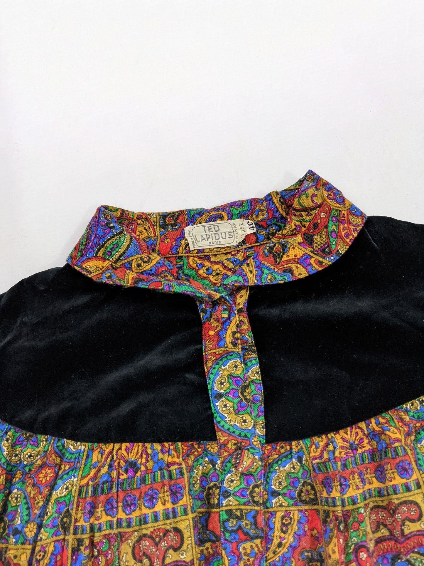 Womens Vintage Paisley & Velvet Boho Smock Dress, 1970s