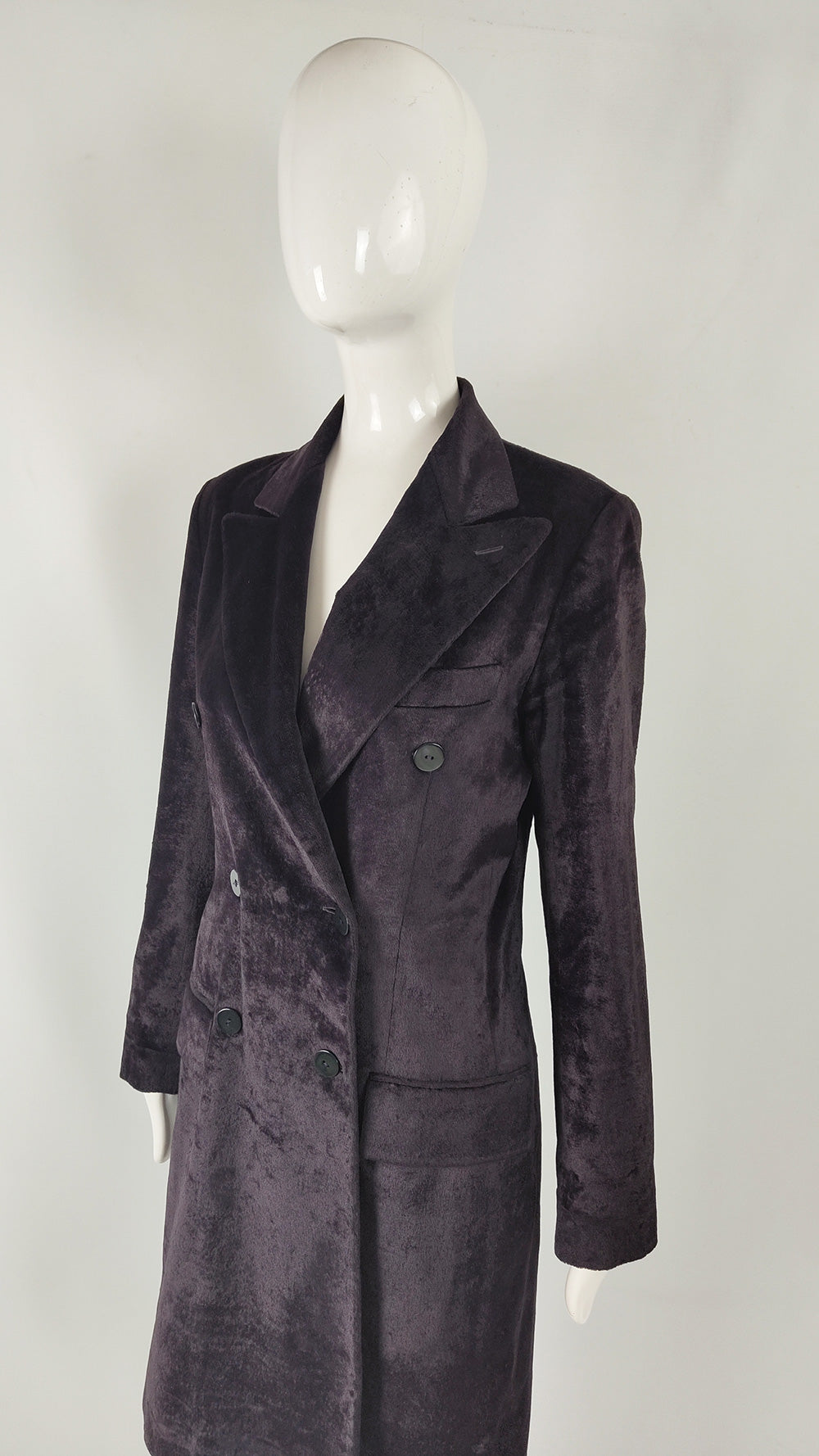 Joseph Vintage Womens Darkest Purple Velvet Pea Coat, 1990s