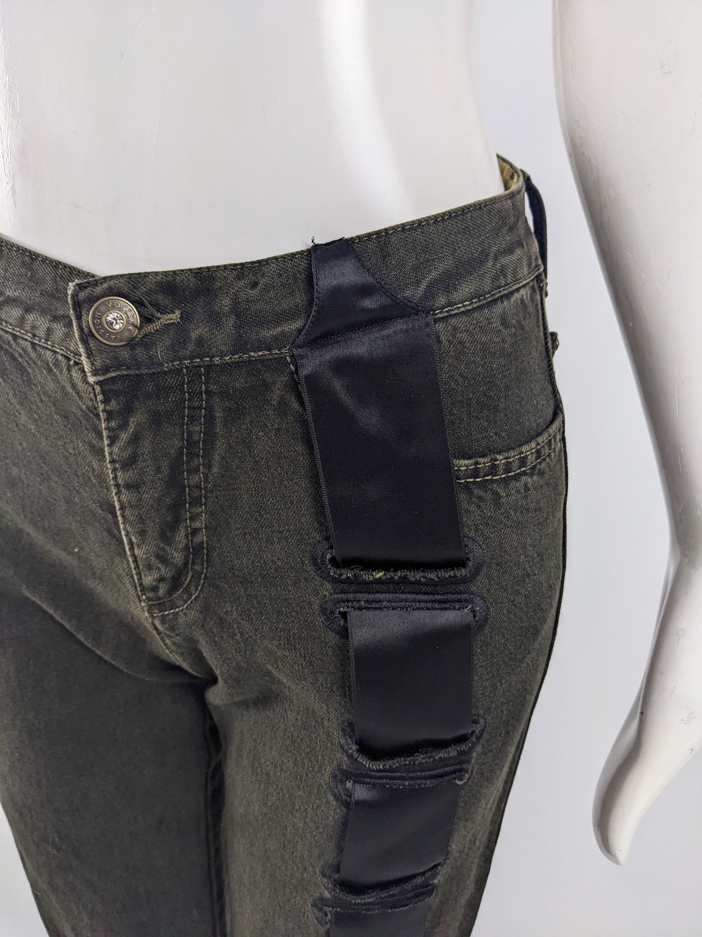 Voyage Passion Vintage Womens y2k Woven Ribbon Jeans, 2000s