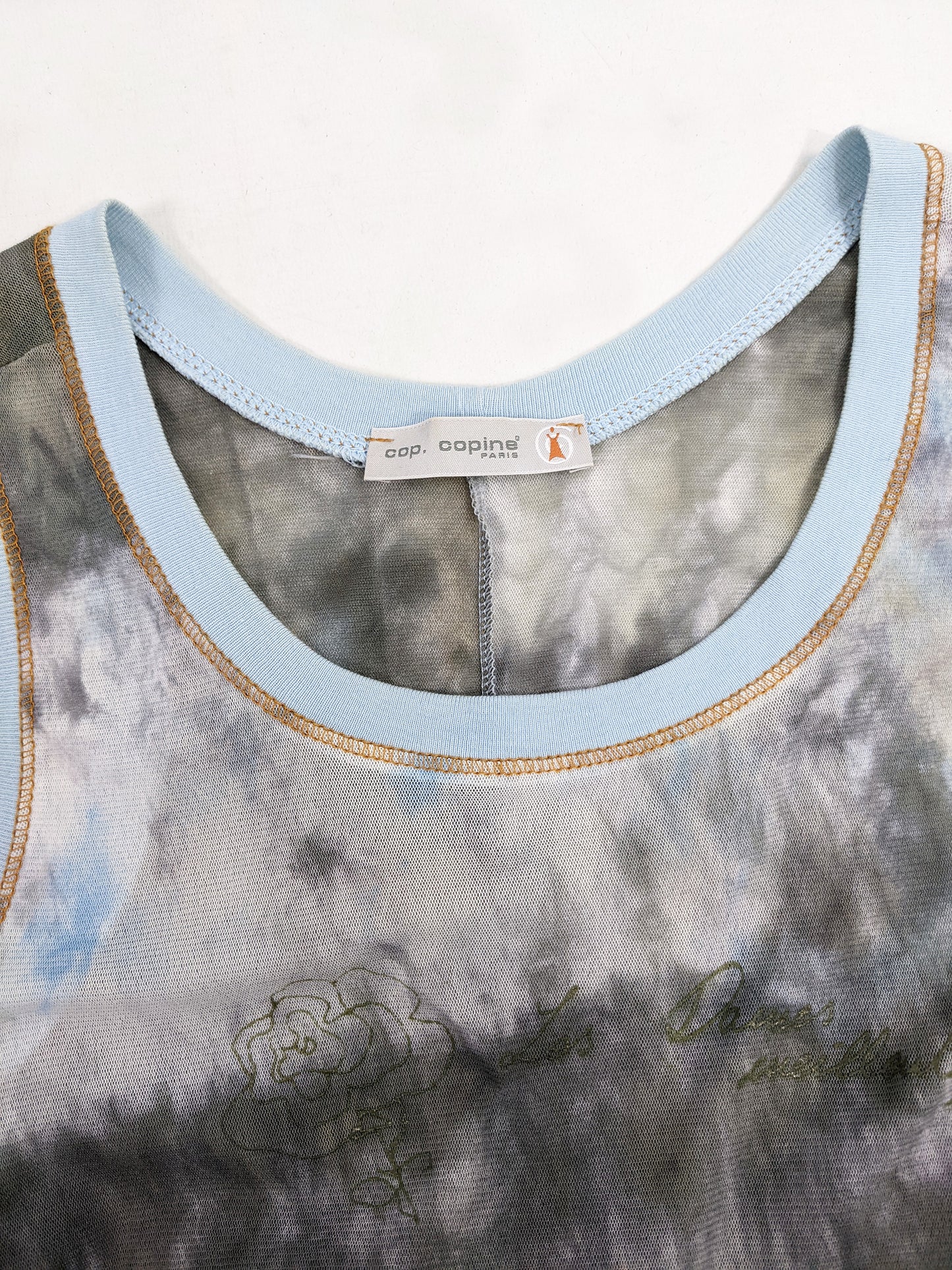 Cop Copine Vintage Mesh Two Piece Tie Dye Print Slip Dress, 1990s