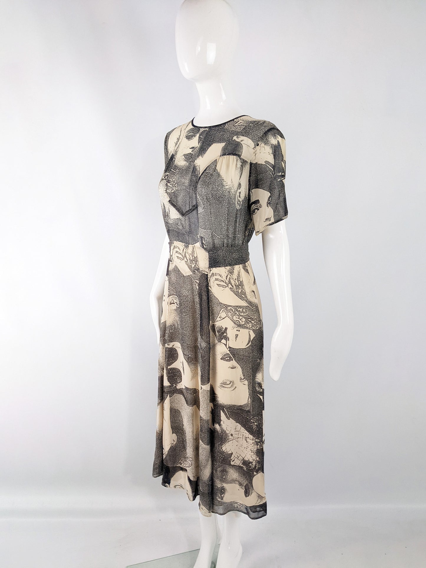 Moschino Vintage Sheer Aristocratic Print Short Sleeve Dress, 1990s