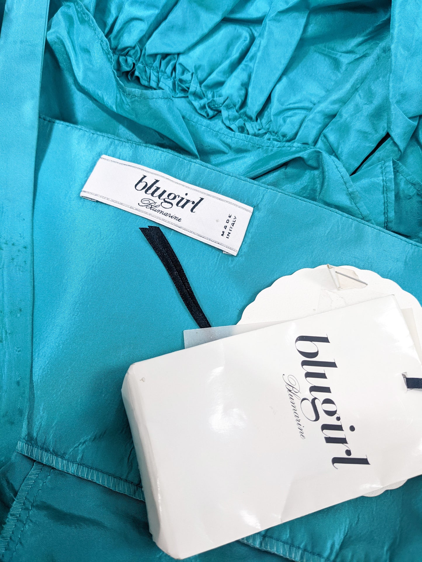 Blumarine Blugirl Vintage y2k Teal Silk Taffeta Ruffled Dress, 2000s