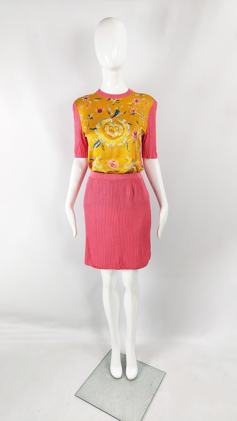 Christian Lacroix Vintage Womens Knit & Silk Skirt Suit, 1990s