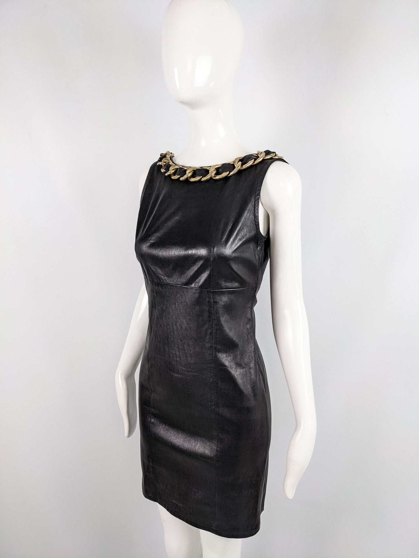 Preowned Leather Interlaced Chain Mini Dress