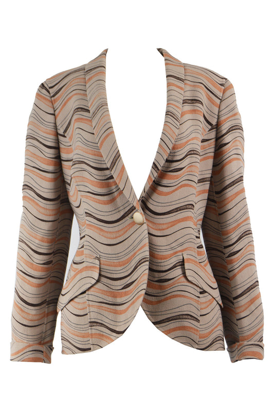 Womens Vintage Taupe & Orange Crepe Sculptural Blazer, 1980s