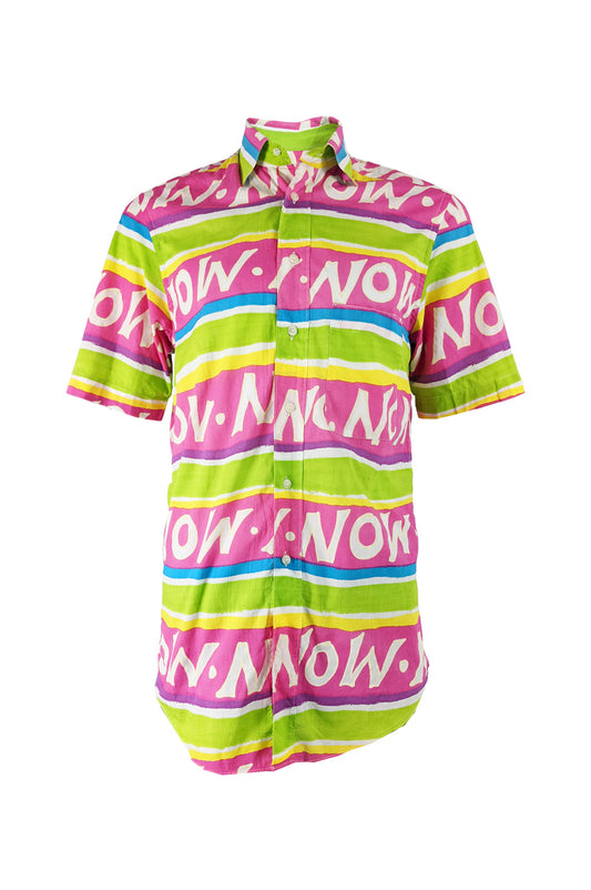 Mens Vintage 'Now' Patterned Short Sleeve Shirt, 1980s