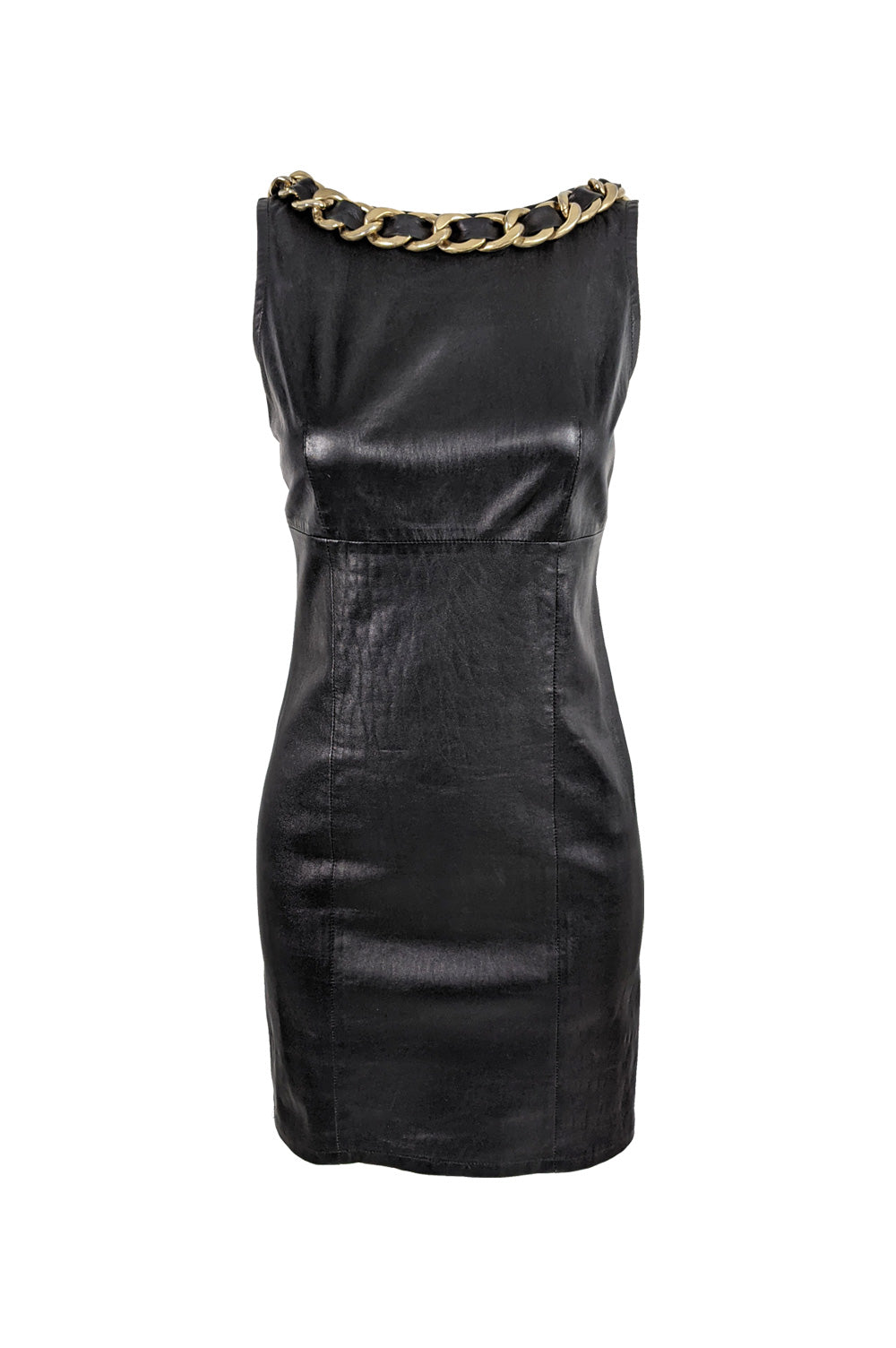 philipp plein leather dress Padded Shoulder V-neck S Long Dress LS