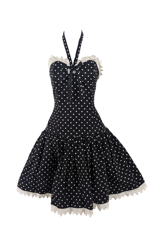 Victor Costa Vintage Halterneck Polka Dot Party Dress, 1980s