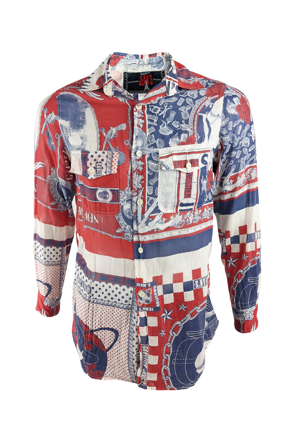 Jean Paul Gaultier Vintage Mens Blue Red Cotton Shirt, 1990s