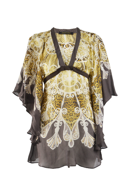 Womens Vintage Kimono Sleeve Silk Top, 2000s