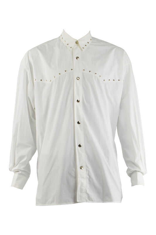 Mens Vintage White Studded Western Style Shirt, 1980s