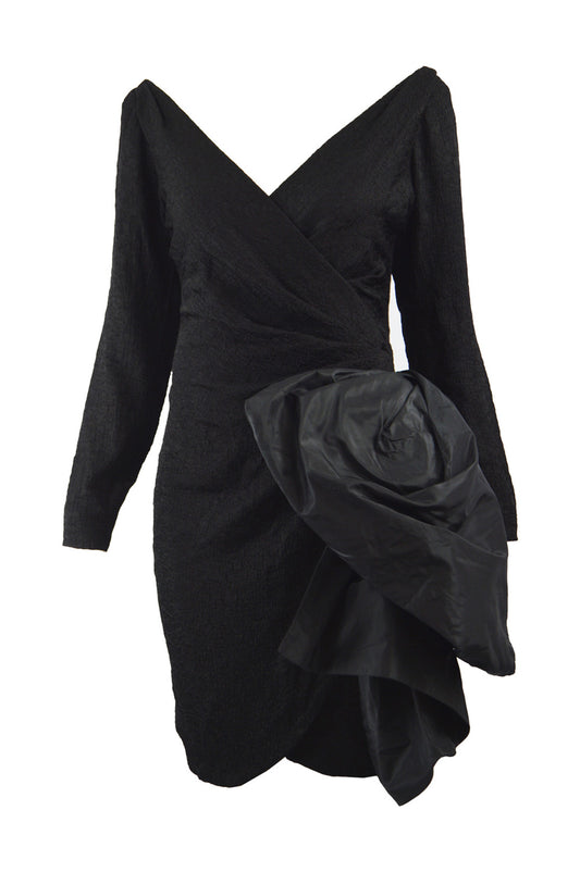 Vintage Women's Black Cloqué Evening Dress, 1987