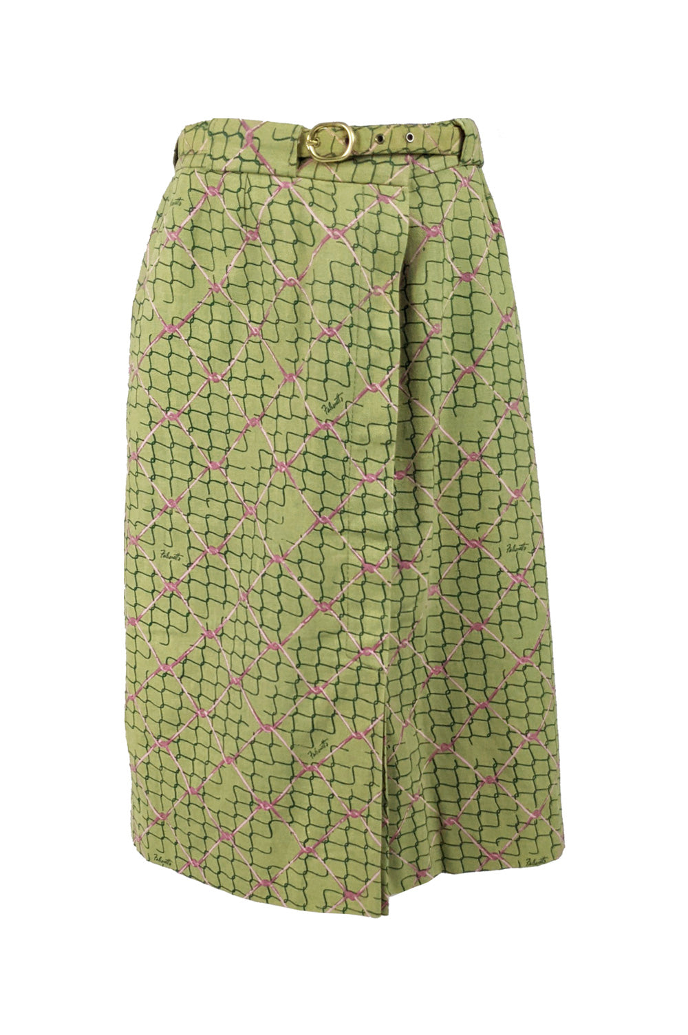 Ken Scott Fabric Vintage Green Cotton Wire Fence Print Skirt